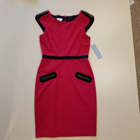 Red dress zipper shoulder size 6 black gold crew - Picture 1 of 5